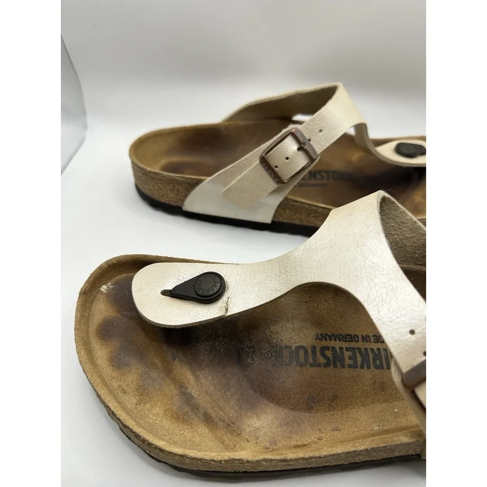 Birkenstock Gizeh Womens 38 US 7 Pearl White Birko Flor T Strap‎ Thong Sandals